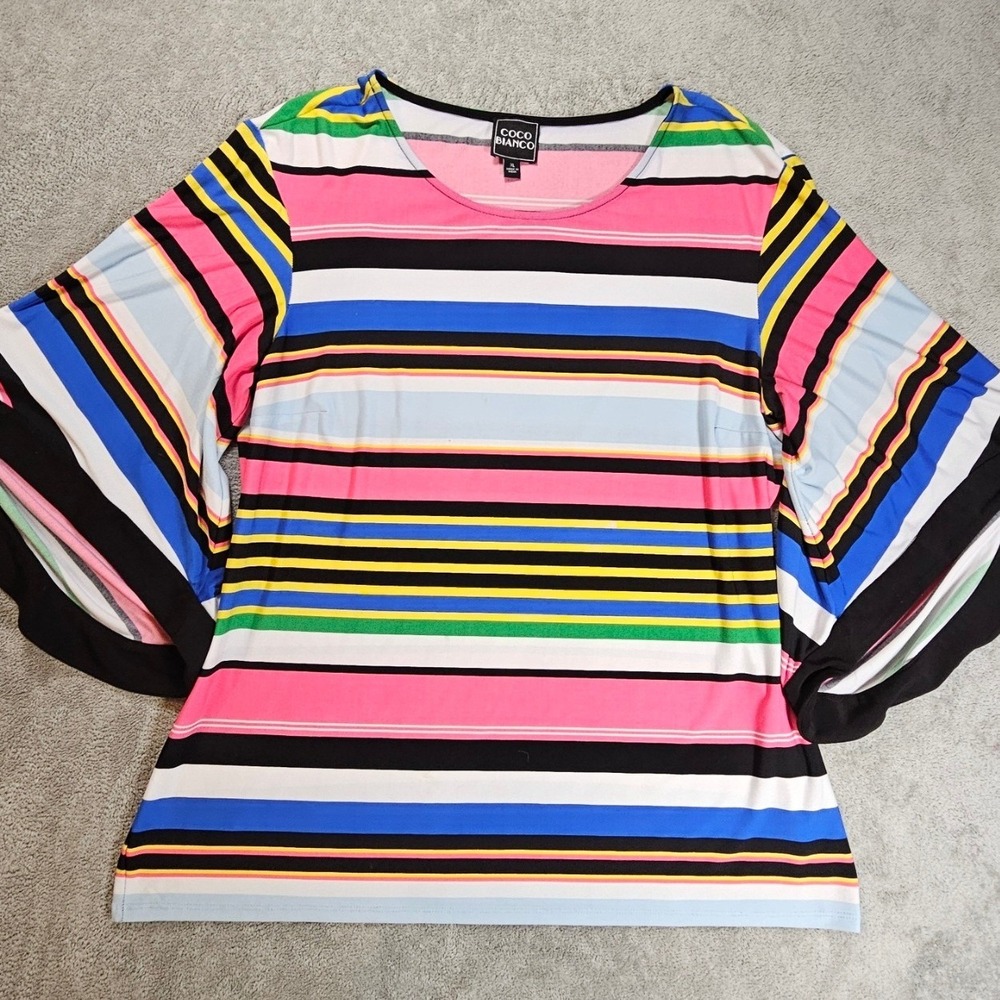 Coco Bianco Colorblock Striped Tunic Top XL Colorful Stretch Y2K Dopamine fairy
